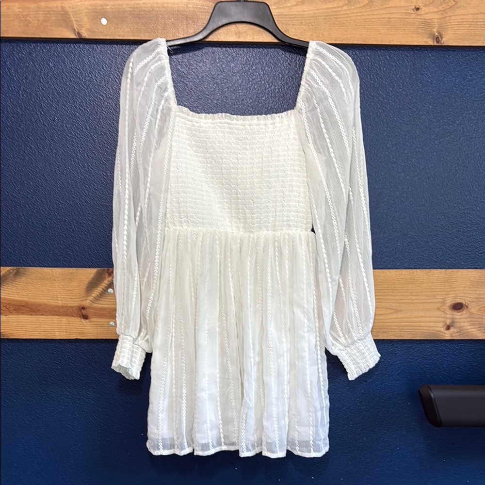 Crystal Doll White Puff Sleeve Smocked Dress